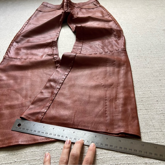 Vintage 1970s Whipstitched Buckskin Leather Flare Pants - Picture 14 of 16